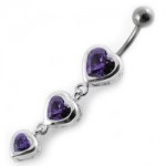 Stříbrný piercing do pupíku - srdíčka (růžová)