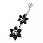 Stříbrný piercing do pupíku - kytičky (čirá)