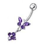 Stříbrný piercing do pupíku - motýlek s kytičkou (tyrkysová)