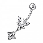 Stříbrný piercing do pupíku - motýlek s kytičkou (tyrkysová)