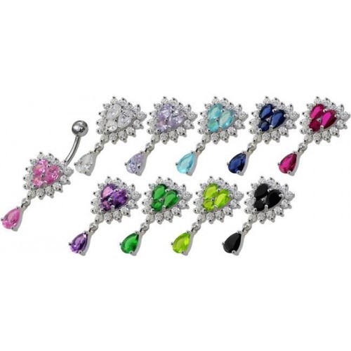Stříbrný piercing do pupíku (čirá/tmavě  fialová)