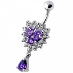 Stříbrný piercing do pupíku (čirá/tmavě  fialová)