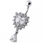 Stříbrný piercing do pupíku (čirá/tmavě  fialová)