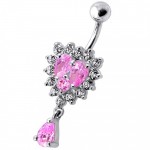 Stříbrný piercing do pupíku (čirá/tmavě  fialová)