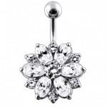 Stříbrný piercing do pupíku - kytička (čirá/čirá)